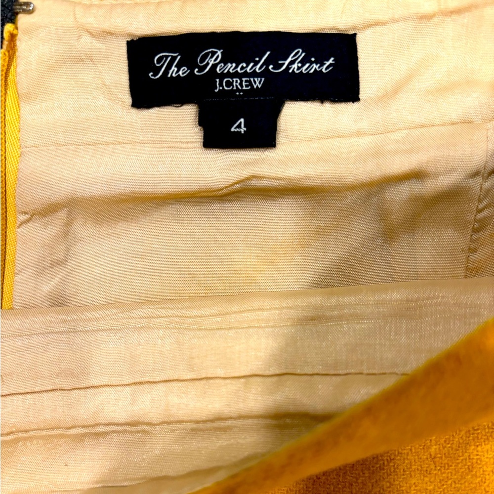 J. Crew mustard yellow wool pencil skirt, lined, excellent condition.